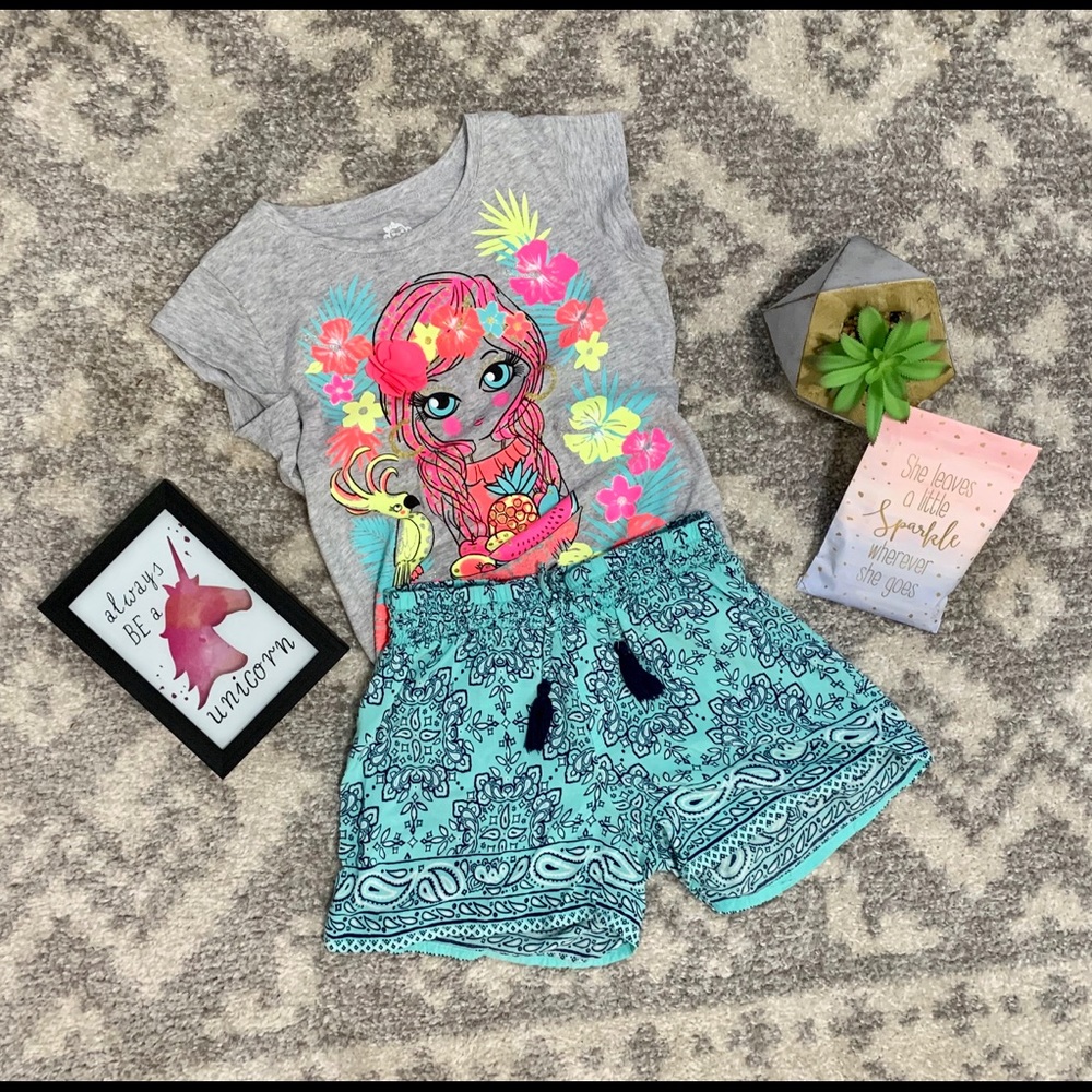 Girls Justice Aqua/Navy print shorts